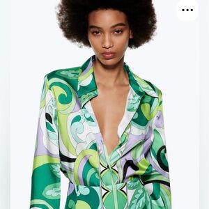Zara- Colorful Patterned Buttoned Up Blouse